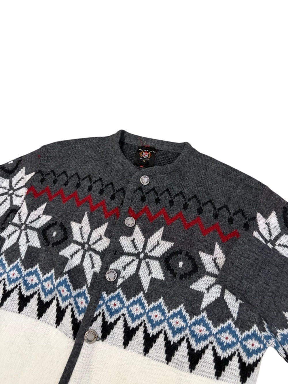VTG Puritan Ski Lift Button Up Sweater Cardigan Mens 40 Fair Isle 80s Snowflake